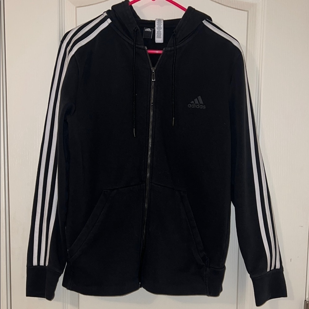 Adidas‎ Medium Black Hoodie with White Stripes